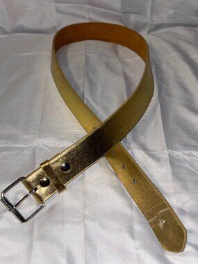 Metallic Gold Italian Style Genuine Leather Belt Size M 34-36